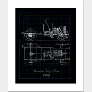 Historic Car Shaft Drive Blueprint Posters and Art